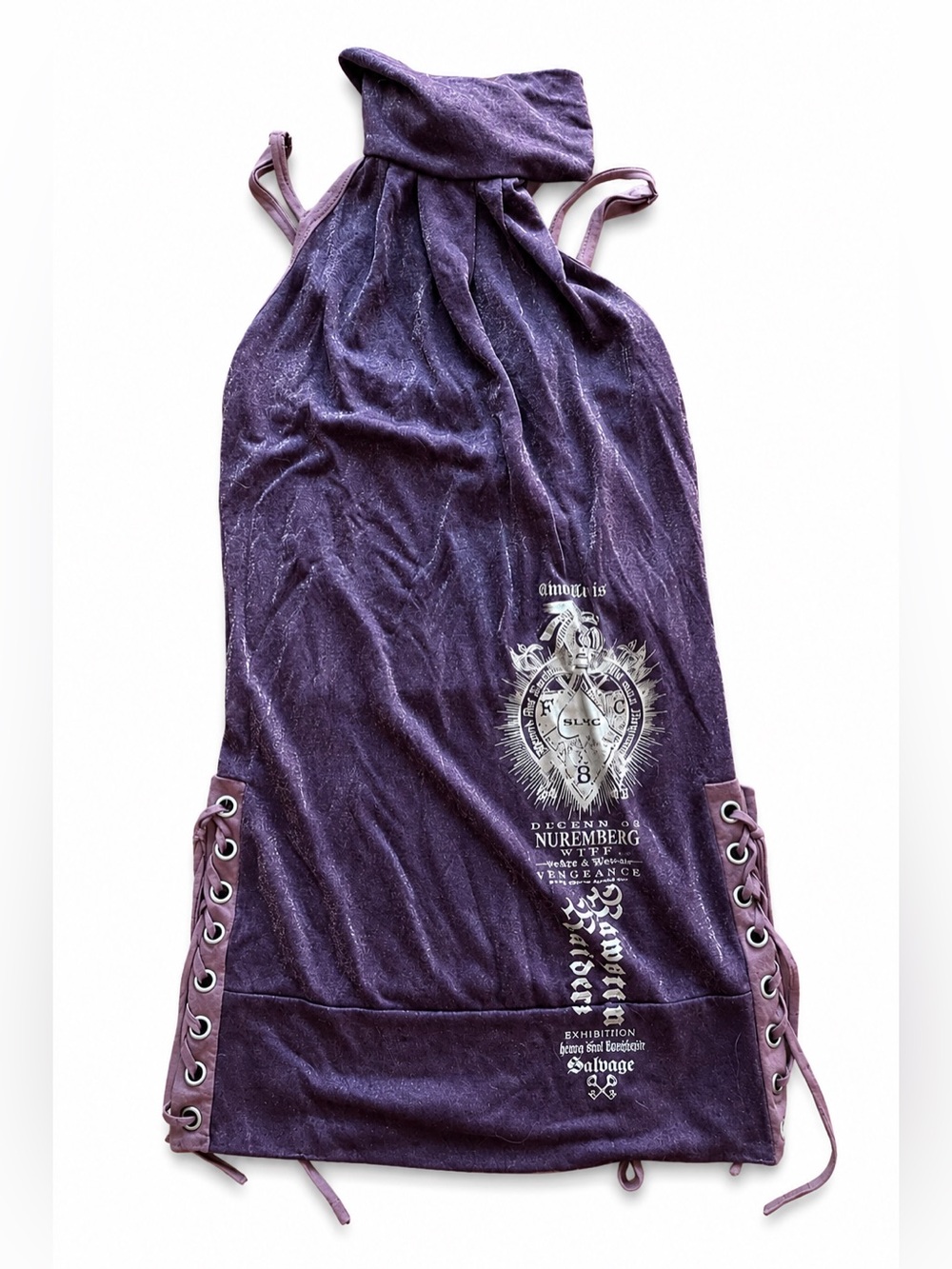 Salvage Purple Cowl Neck Lace-Up Halter Mini Dress XS | Y2K Gothic Grunge